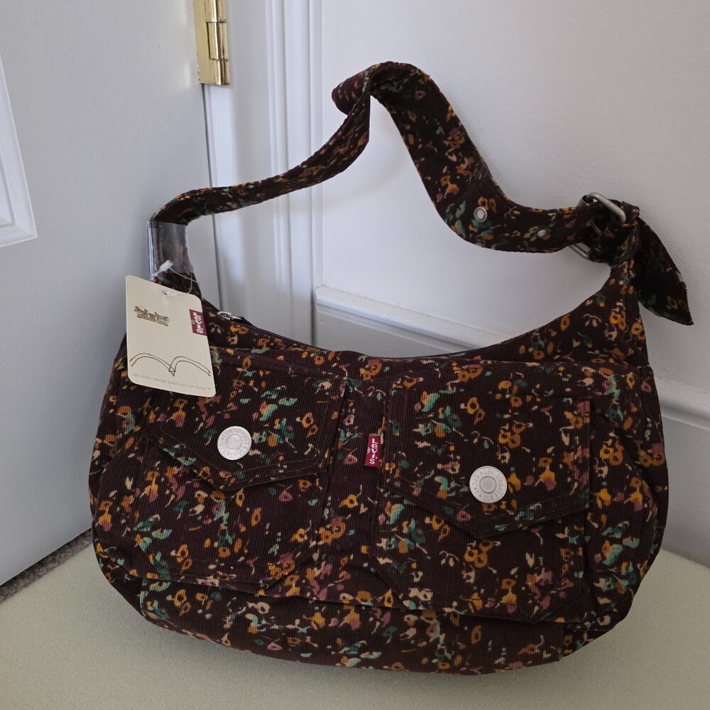 Levi's Brown Floral Mini Shoulder Bag with Multicolor Accents